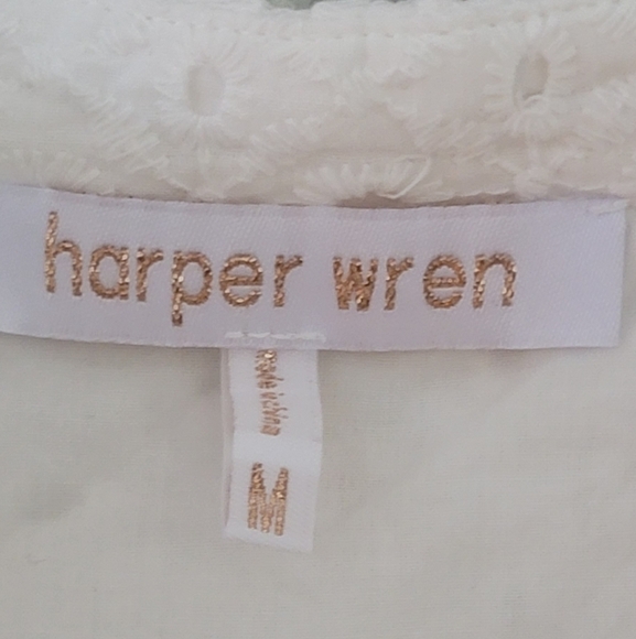 Harper Wren Boho Eyelet Smock Brachie Withe Dress size Medium. - Picture 9 of 16